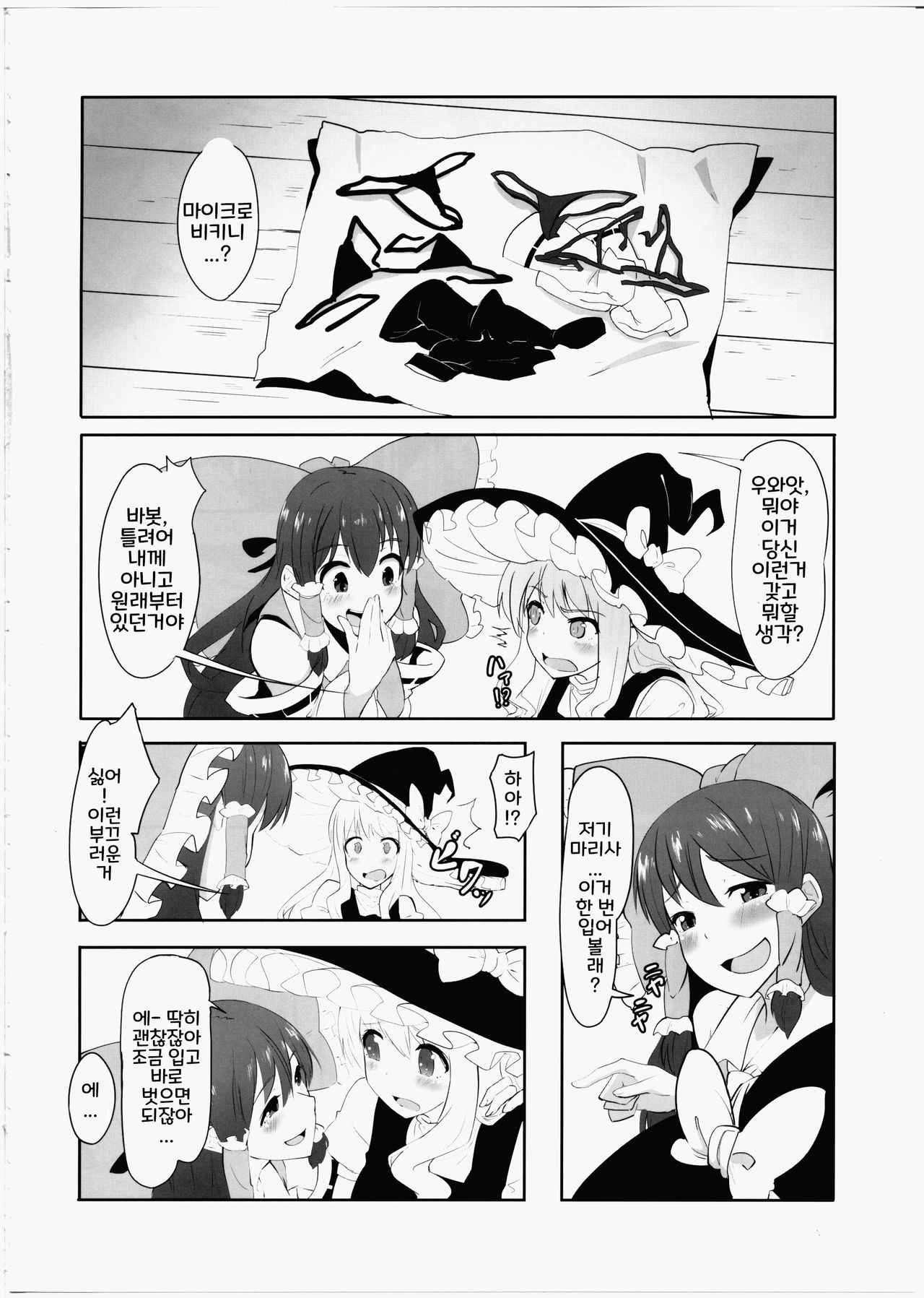 (C91) [Yo wa Okazu wo Shomou Shiteoru (Shian)] Futanari Reimu to Futanari Marisa ga Micro Bikini de Ichaicha Suru Hon (Touhou Project) [Korean]