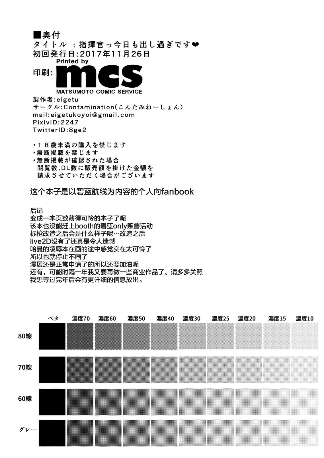 [Contamination (eigetu)] Shikikan Kyou mo Dashisugi desu! (Azur Lane) [Chinese] [Lolipoi汉化组] [Digital]