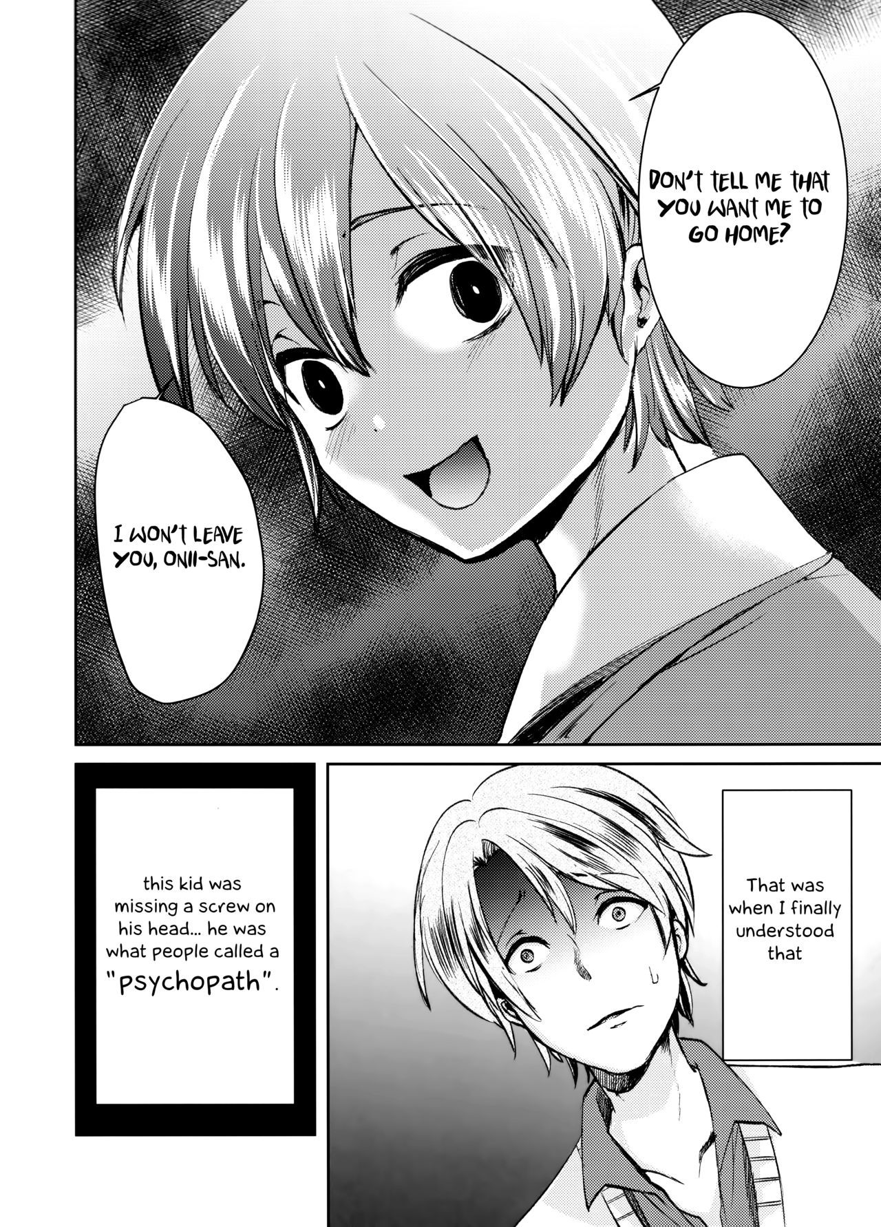 (Futaket 14) [Morimori Runrun (Manbon Ren)] Yuukai Kankin Shita Shounen wa Psychopath [English] [Otokonoko Scans]