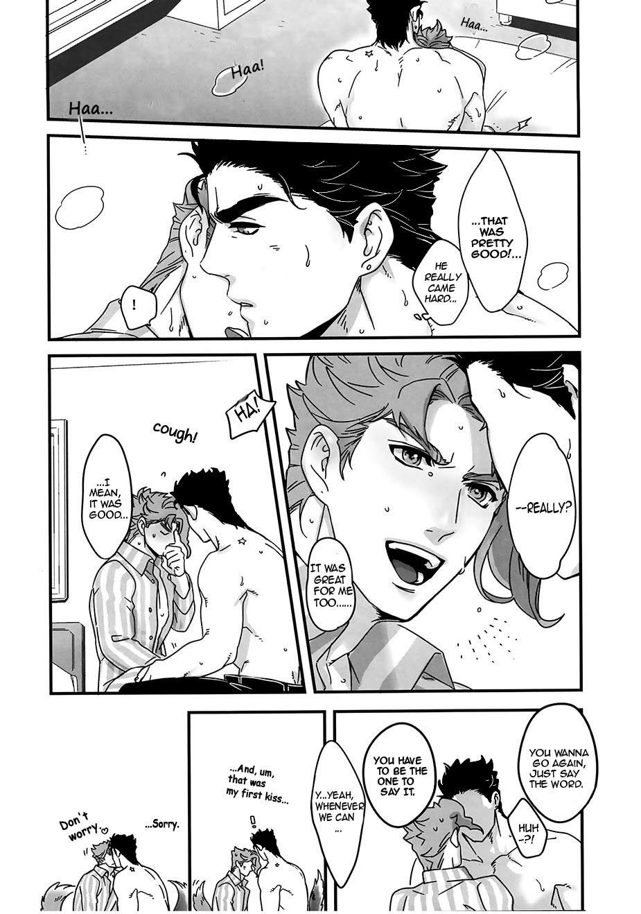 (Orarero Splash 7) [Ondo (Nurunuru)] Doushitsuji, Yaya Issen o Koete Shimatta Senyu to Koibito Doushi ni naru Houhou | How We Kind of Crossed a Line When We Shared a Room and Turned from Comrades to Lovers (JoJo’s Bizarre Adventure) [English] [Anonymous]<