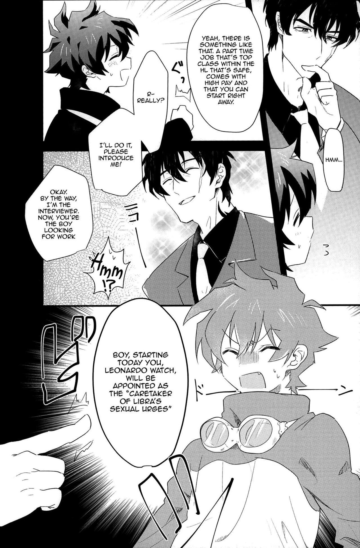 (BLOODY ZONE 2) [Tanbo (Makita Miki)] Leonardo-kun wa Libra Senzoku Seiyoku Shori-gakari | Leonardo Is the Caretaker of Libra’s Sexual Urges (Kekkai Sensen) [English] {Shotachan}