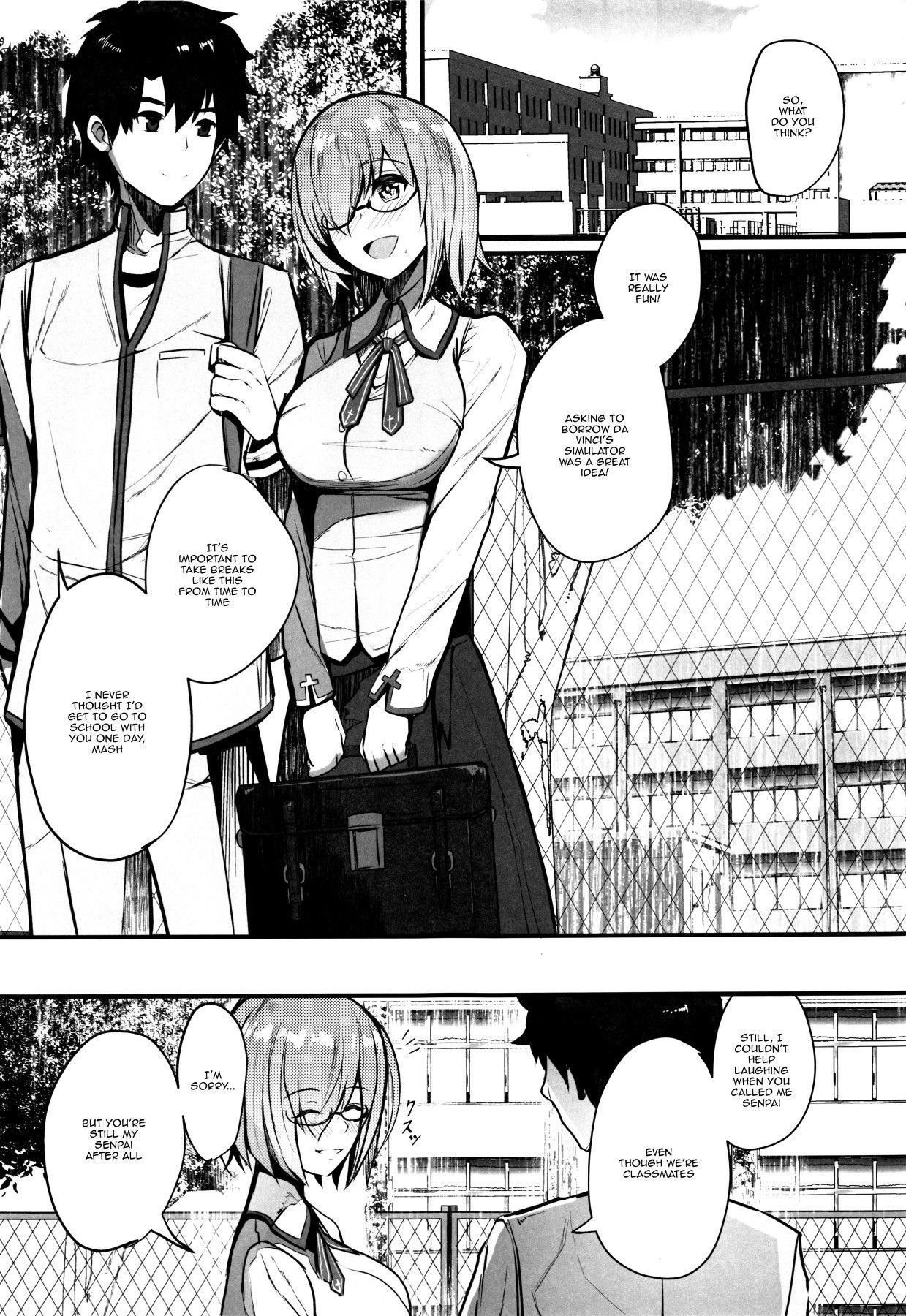 (C96) [Yurutto Pocket (Untue)] Mash to Koukou Seikatsu Seifuku Hatsu Ecchi Hen | Having a Lewd Highschool Life With Mash (Fate/Grand Order) [English] {Doujins.com}