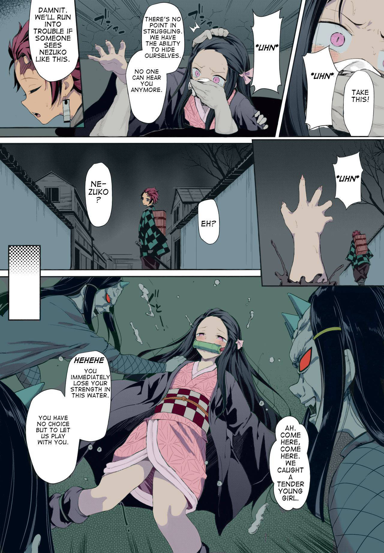 (C96) [Nameless (GuiZhenCao)] Moshi Nezuko ga Warui Hito ni Tsukamattara... (Kimetsu no Yaiba) [English] [Colorized]