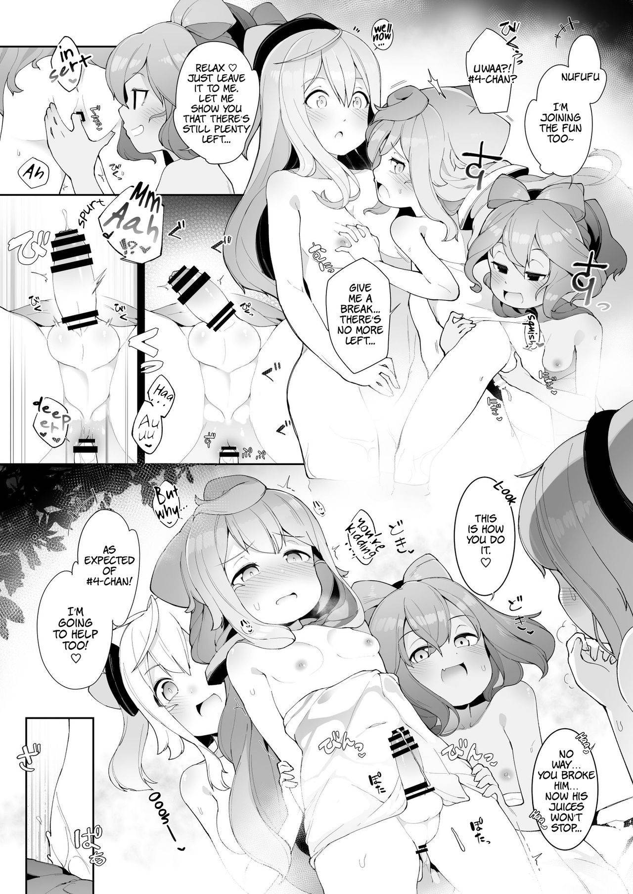 [Kuropoplar (Nyakkuru)] Onsen de 3-gou-kun ga Onee-san-tachi to Seiteki ni Hakadorimakuru Hon | A Book About #3-kun Advancing in Sexual Things with the Onee-sans in the Onsen (Hacka Doll) [English] [Tabunne Scans] [Digital]