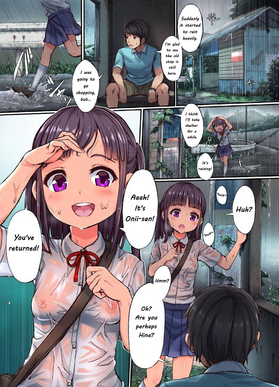 [Nijitsuya Kenkyuujo (Toranoko, Oki Ami)] Inaka Shoujo to Asobou ~Nuresuke Amayadori Hen~ | Let's Play with a Country Girl: Wet and See-Through Rain Shelter Edition [English] [Digital]