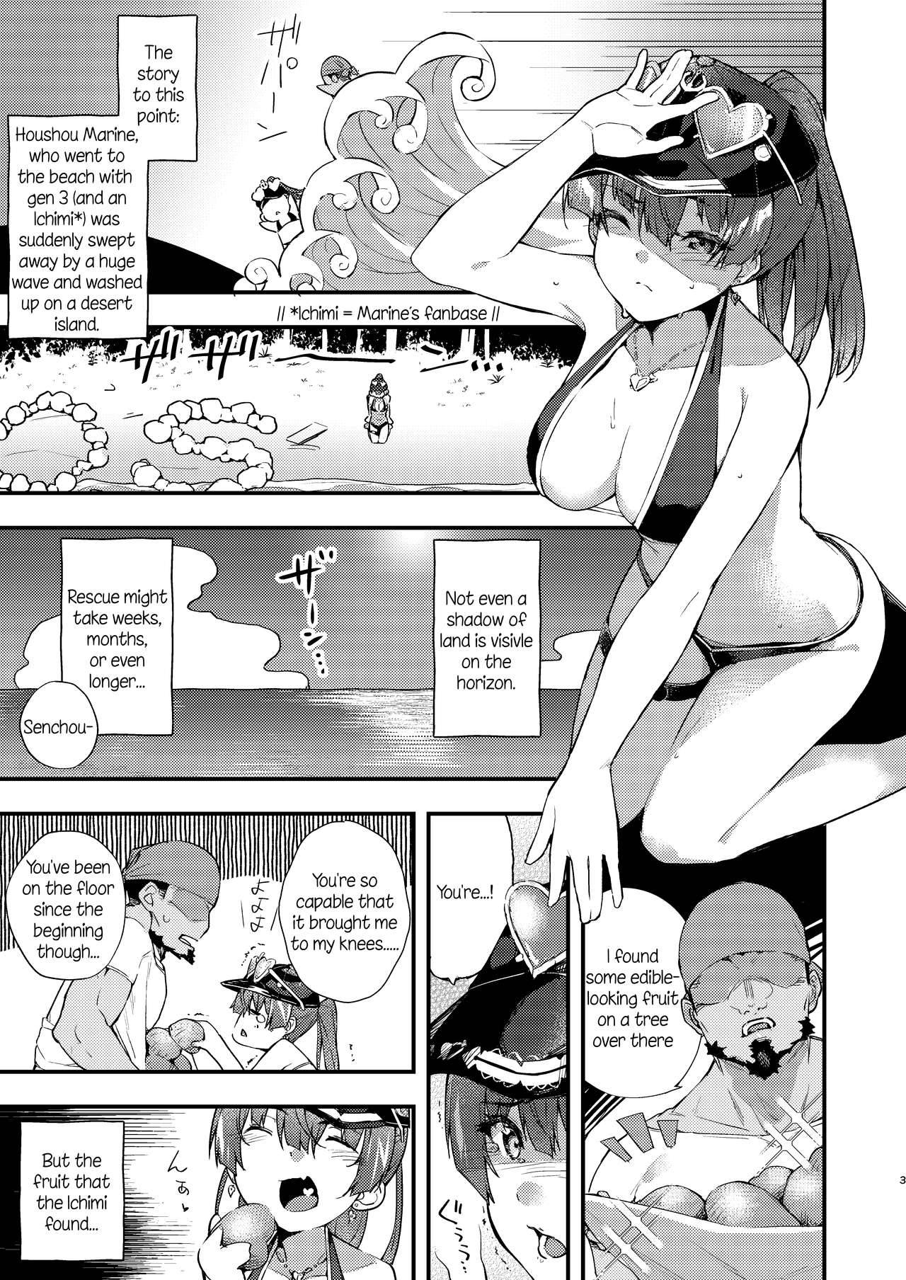 [Hikoushiki (CowBow)] Kono Mujintou ni wa Tabemono ga Ecchi na Kajitsu Shika Nai...... tte Koto!? (Houshou Marine) [English] [nemuiTL]