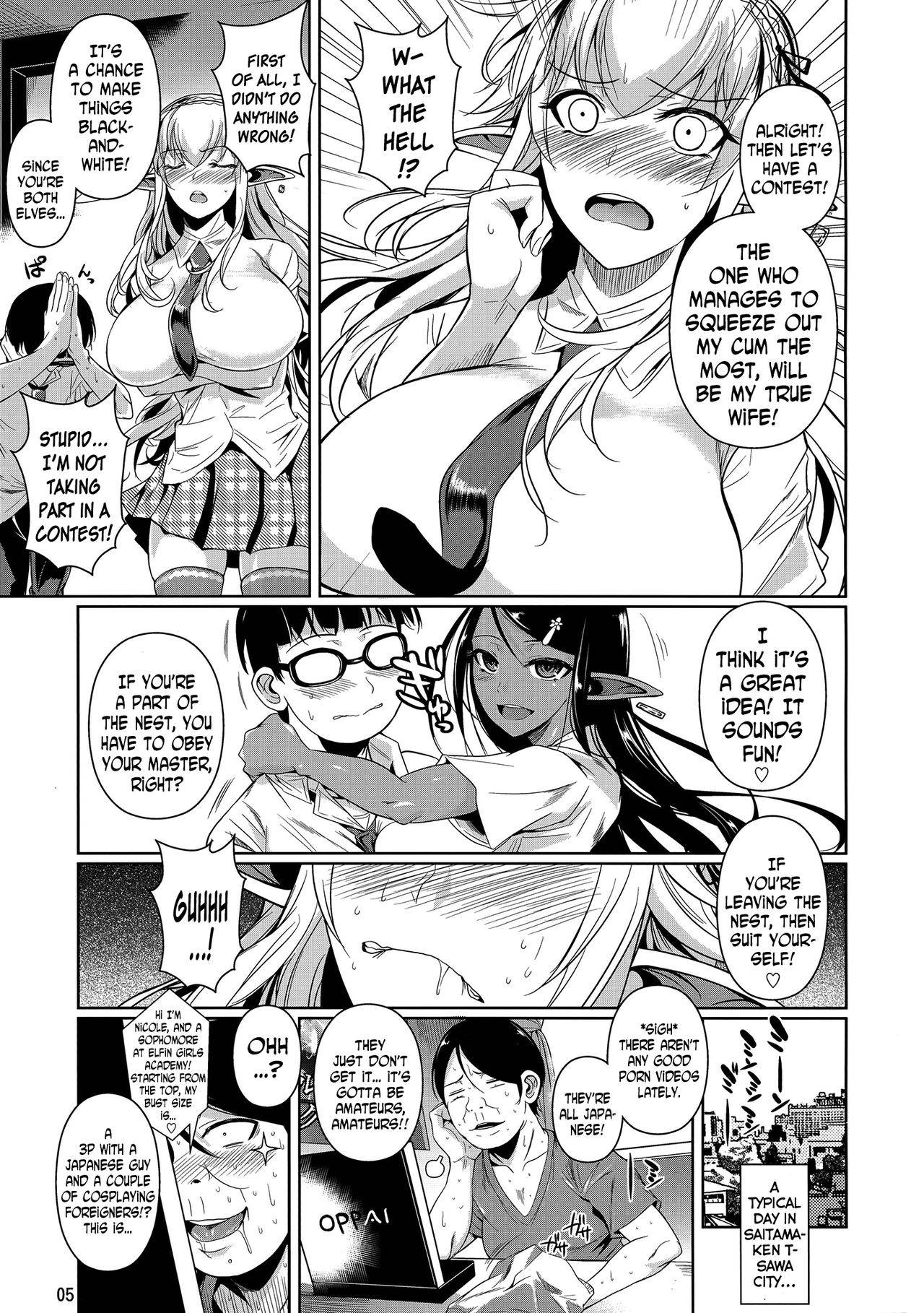 (C89) [Shoot The Moon (Fuetakishi)] High Elf × High School Shiro × Kuro [English] [N04h] [Decensored]