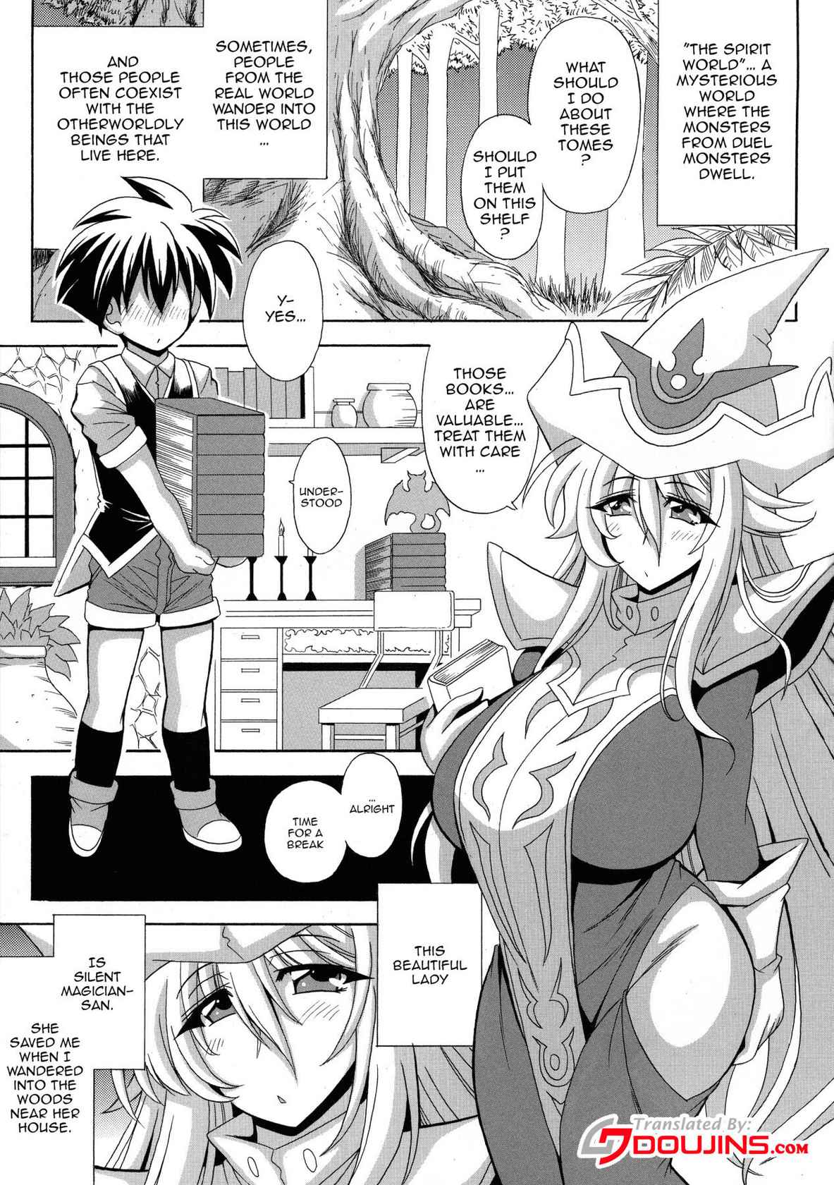 (COMIC1☆16) [Leaz Koubou (Oujano Kaze)] BMG to Chinmoku no Bonyuu Majutsu-shi | Dark Magician Girl And The Big Breasted Silent Magician (Yu-Gi-Oh!) [English] {Doujins.com}