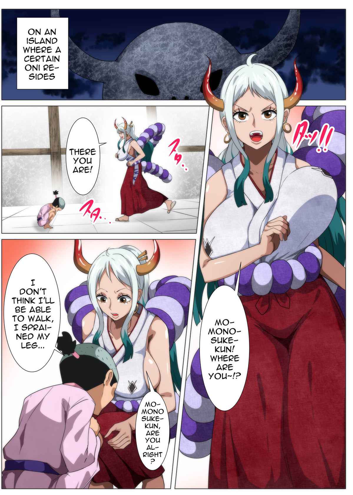 [Q Doujin] Bakunyuu Oni Musume no Hatsu Ecchi | A Big Breasted Oni Girl's First Time Having Sex (One Piece) [English] {Doujins.com}