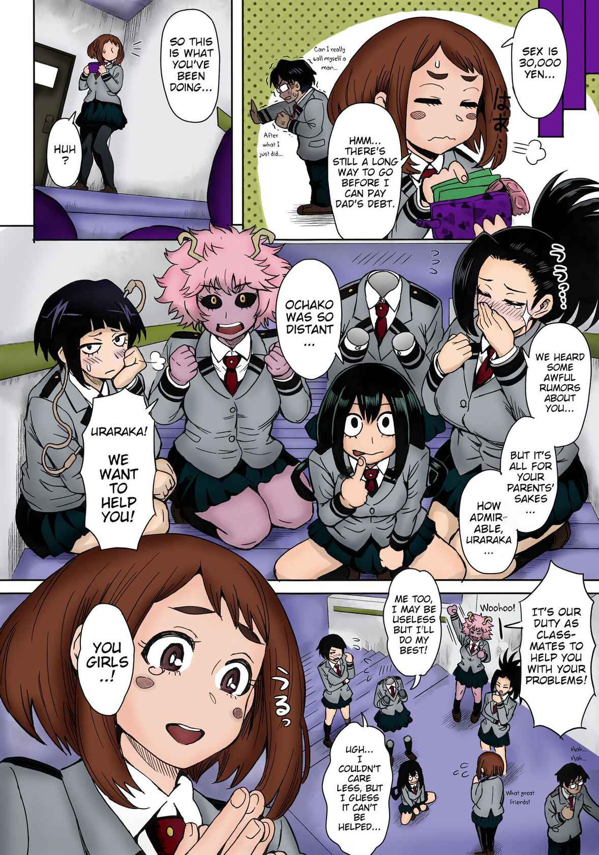 (C90) [Eight Beat (Itou Eight)] Uraraka Ura Fuuzoku | Uraraka's Behind-the-Scenes Prostitution (Boku no Hero Academia) [English] [TekColor] [Colorized]