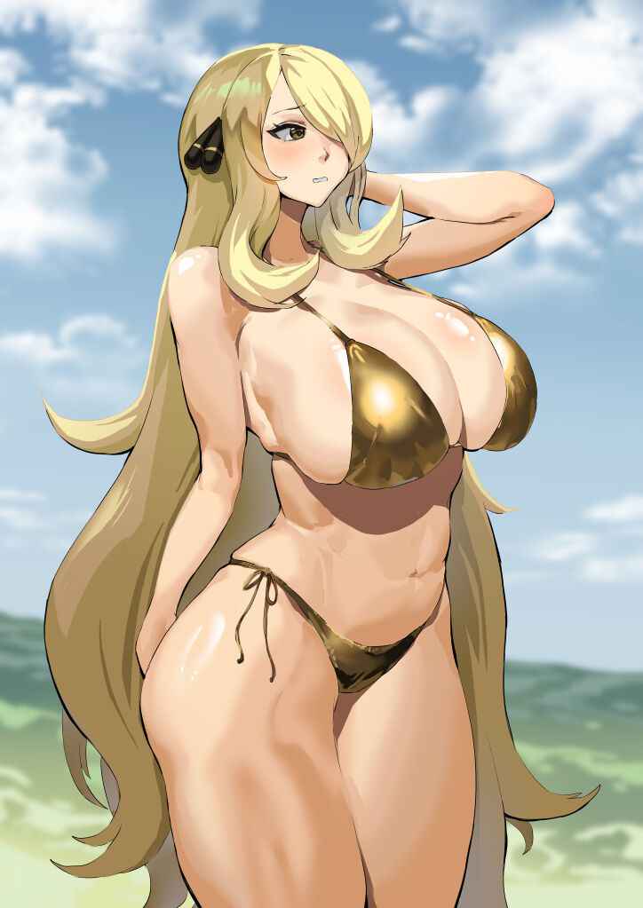 [Takezumi Ero] Cynthia is embarrassed to wear a gold bikini (Pokemon) [English] [GangWeedTranslations]