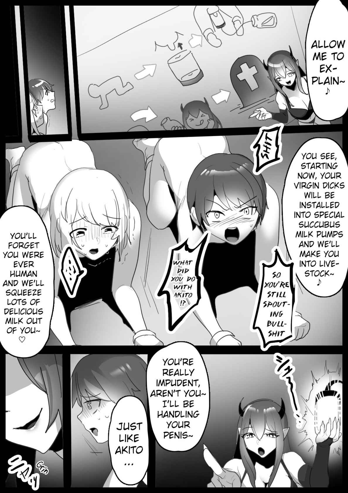 [Permission (Toppogi)] Sakubatsu ~Succubus Shimai ni Kachiku ni sarete Ochinchin o Shiborasechau Ohanashi~ | Sakubatsu ~Turned into Livestock and Getting our Penises Milked by Succubus Sisters~ (English) (Pangean)