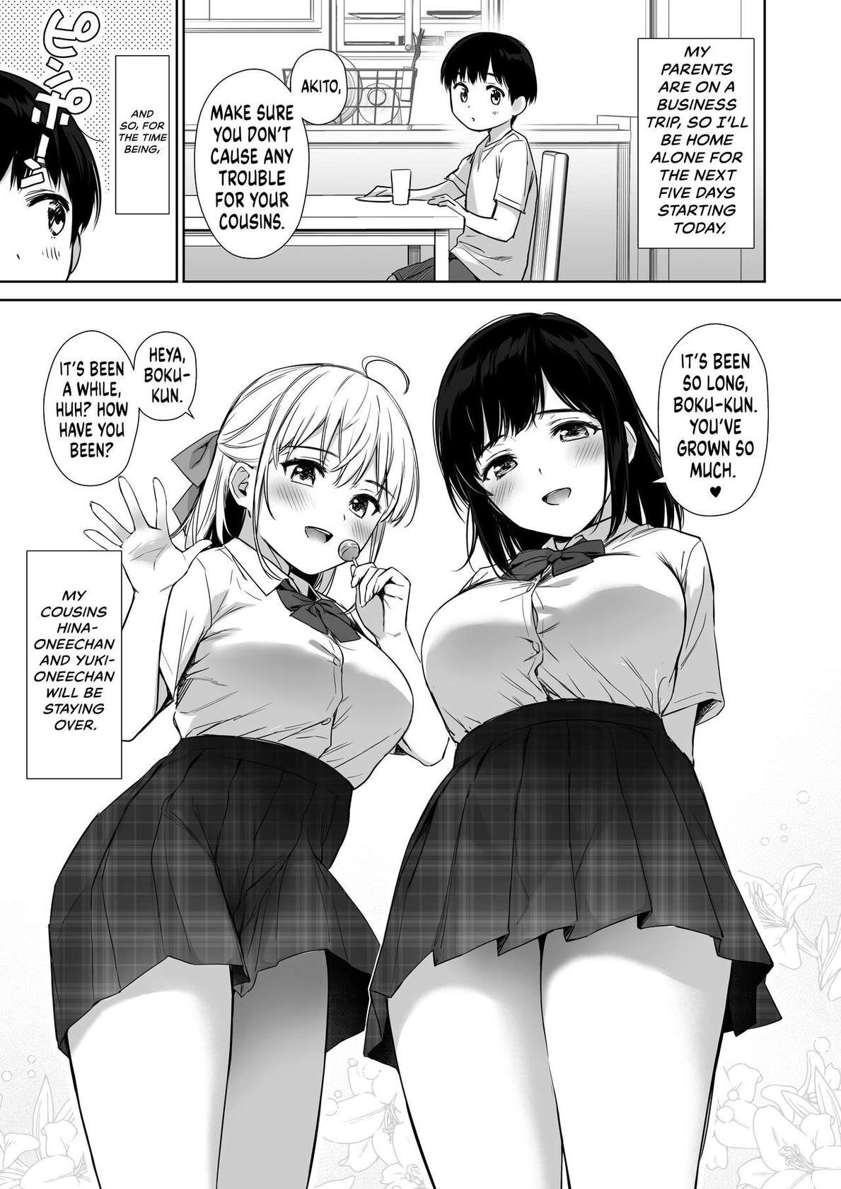 [Amakuchi Syoujo (Umakuchi Syouyu)] Naisho no Hajimete ~Suunenburi ni Atta Shinseki no Bijin JK Shimai ni Ecchi no Tehodoki Sarechaimasu~ [English] {RedLantern} [Digital]