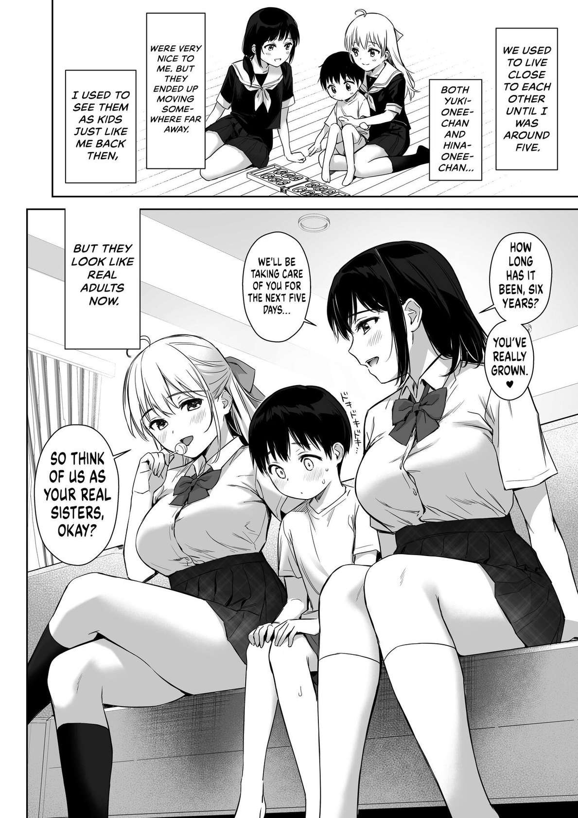 [Amakuchi Syoujo (Umakuchi Syouyu)] Naisho no Hajimete ~Suunenburi ni Atta Shinseki no Bijin JK Shimai ni Ecchi no Tehodoki Sarechaimasu~ [English] {RedLantern} [Digital]