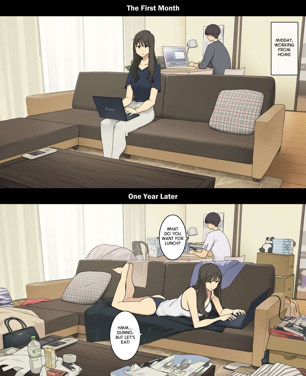 [Wakamatsu] Dousei Seikatsu Ikkagetsume to Ichinen Ato, Asaokite kara Shuushin made no Hikaku | A Day in the Life of a Couple: Their First Month Living Together vs. One Year Later [English]