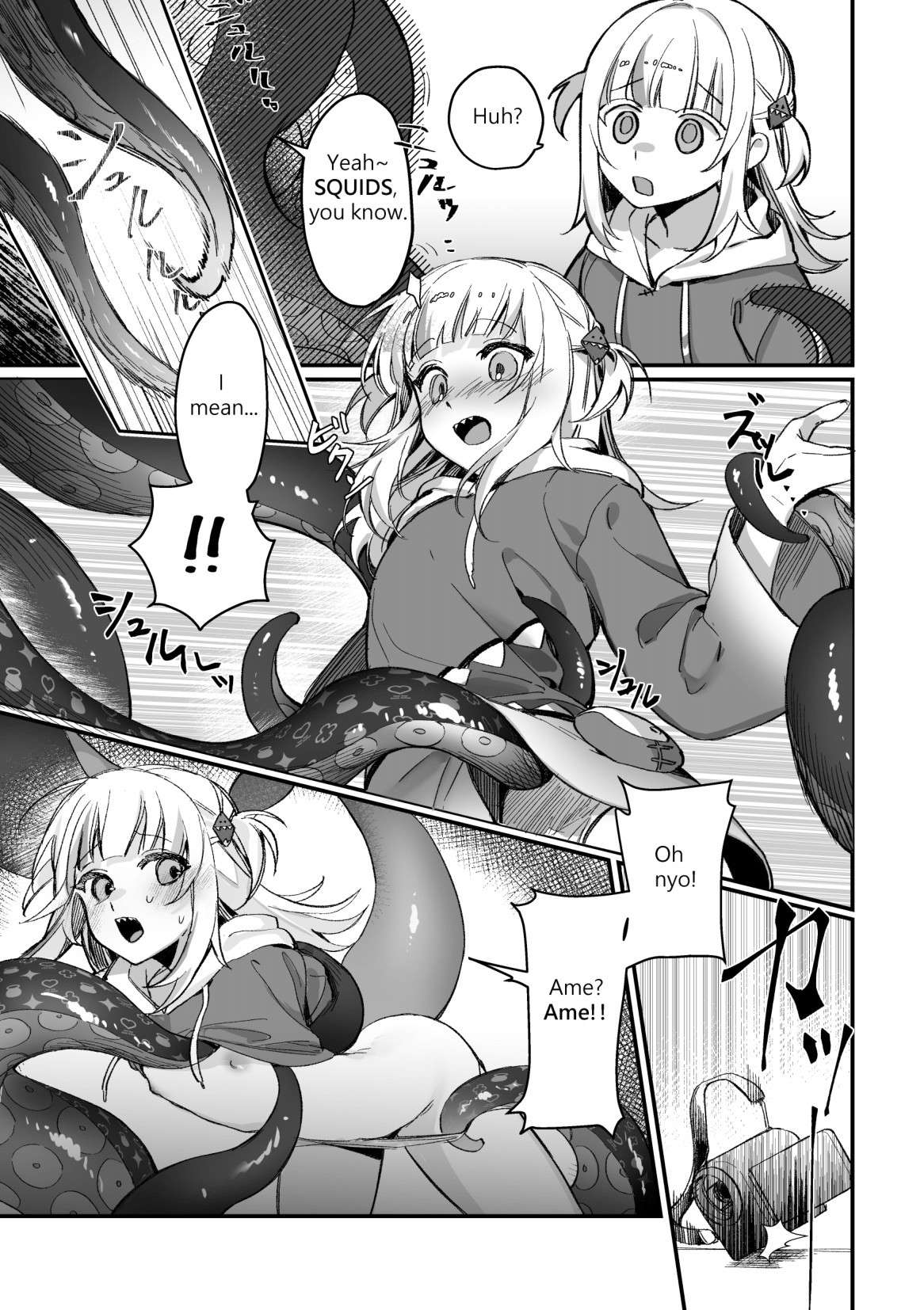 【R-18 Comic】Tentacle!! Ina's Boing Boing is out of control!![Ame x Gura x Ina(?)]