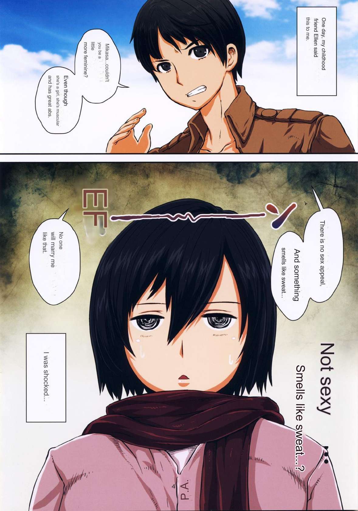 (C85) [8graphica (Yoshitama Ichirou, Nanakichi.)] Fukkin Joshi Mikasa Ackerman wa Taishuu ga Ki ni naru Otoshi goro. (Shingeki no Kyojin) [AI English]