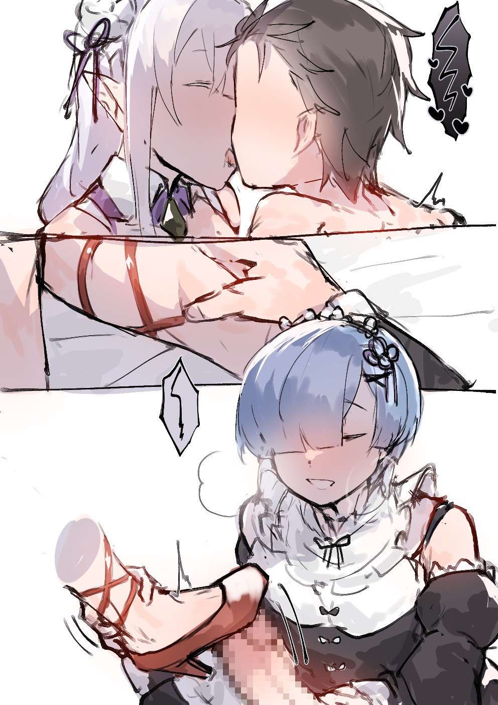 [Angel] Subaru x Emilia and Rem futa