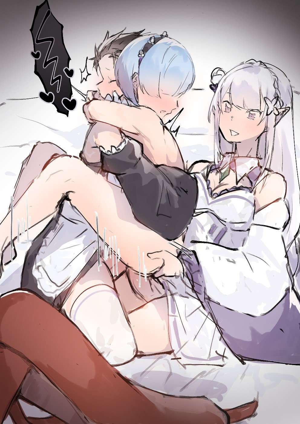 [Angel] Subaru x Emilia and Rem futa