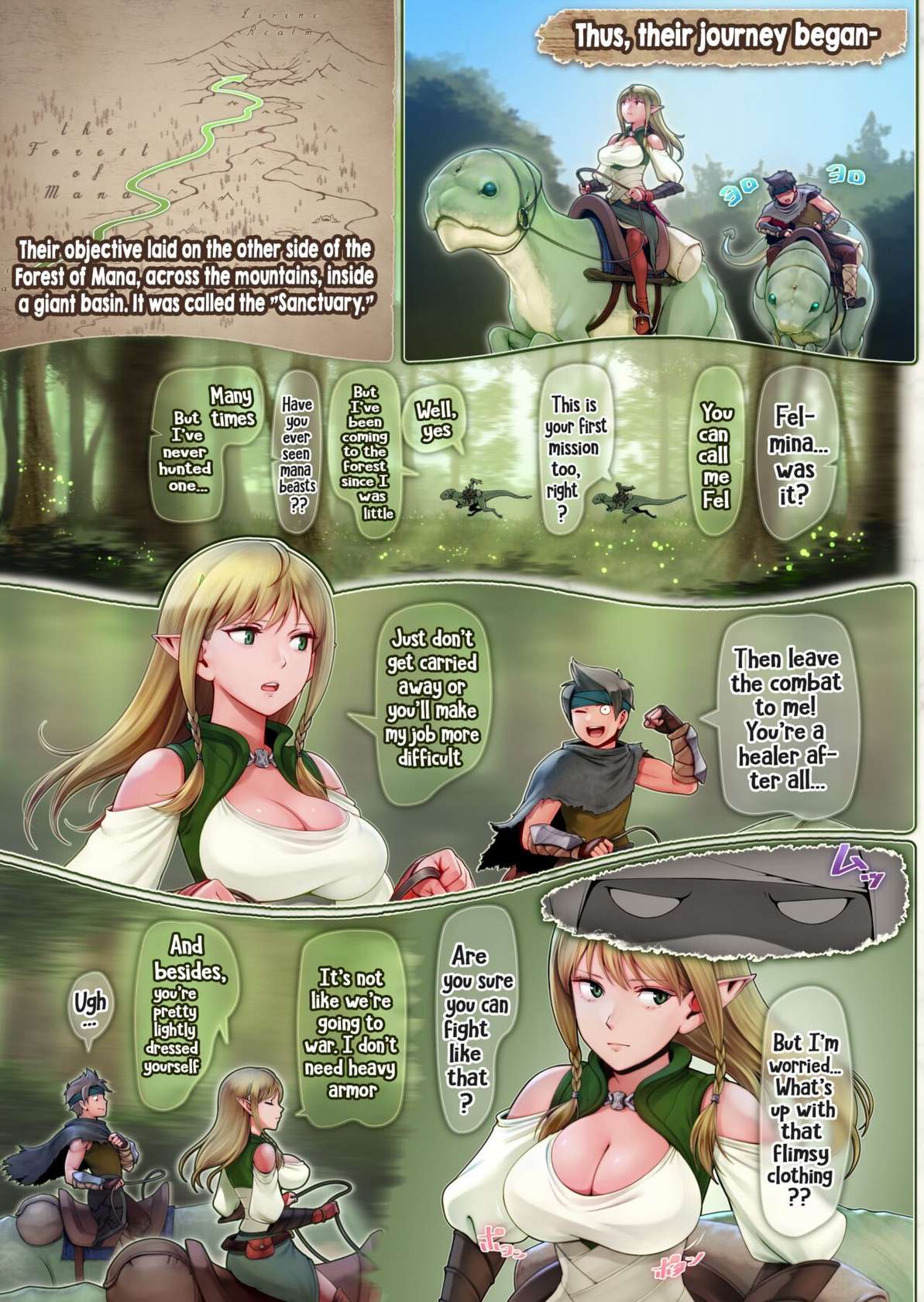 [Horiishi Horuto] Fel to Mana no Mori -Taieki de Tairyoku Kaifuku sasetekureru Bakunyuu Healer Elf- | Fel and the Forest of Mana -The big titty elf healer recovers my stamina with her bodily fluids- [English]