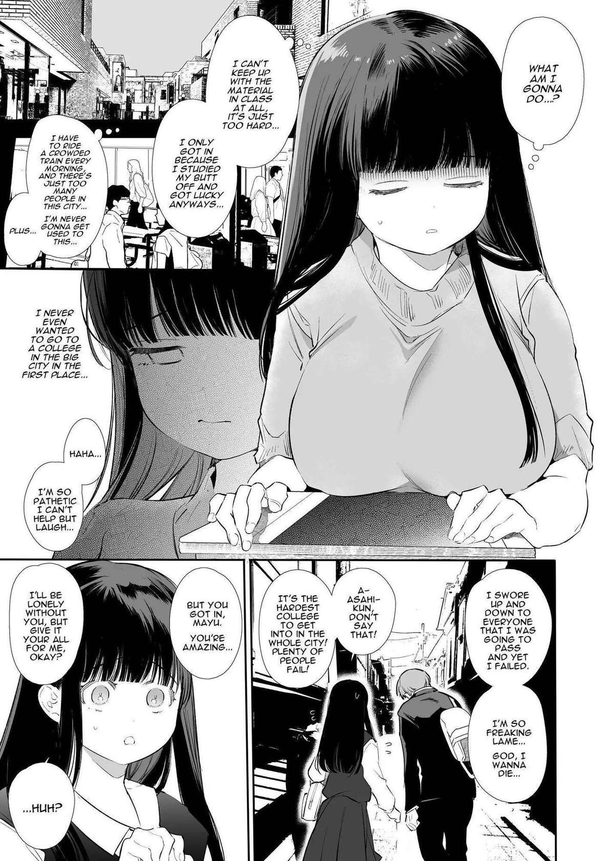 [Yatomomin (Yamamoto Tomomitsu)] Mayu-chan NTR ~Daigaku Shingaku no Tame Joukyou Shita Kanojo ga Onzoushi ni Tsukamari Dekiai Sarete Shimatta~ | Mayu-chan NTR ~Big Dick in the Big City~ [English]