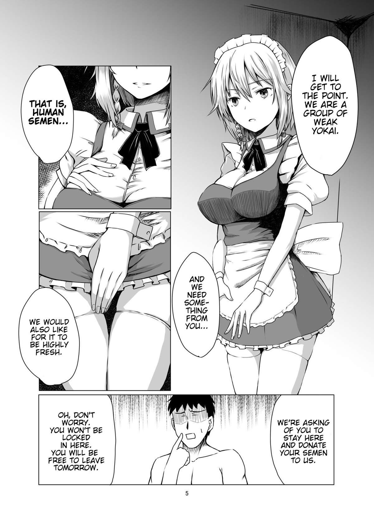 [Shiso Ninniku (Kamunika)] Sakuya-san ni Tantan to Sakusei Sareru Manga | A manga where Sakuya-san calmly squeezes your sperm (Touhou Project) [English] [FunnyTL] [Digital]