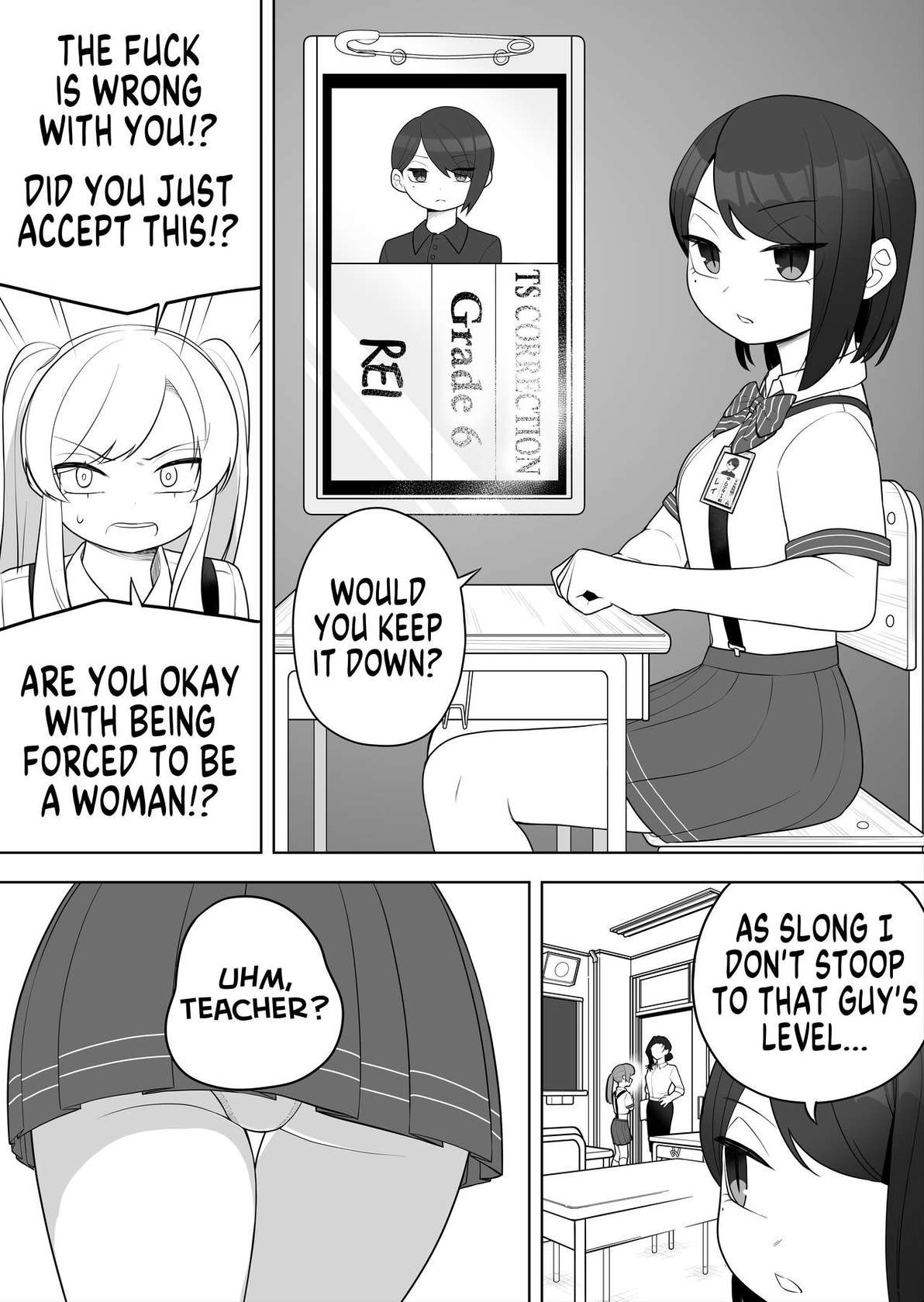 [Amuai Okashi Seisakusho (Ochita Ato Daisuki Samurai, Ahoge Kinoko)] Kyousei Gimukyouiku! TS Ecchi na Onnanoko Kunrenkou! | Correction and Duty Education! Training School for Lewd TS Girls! [English] [GTF]