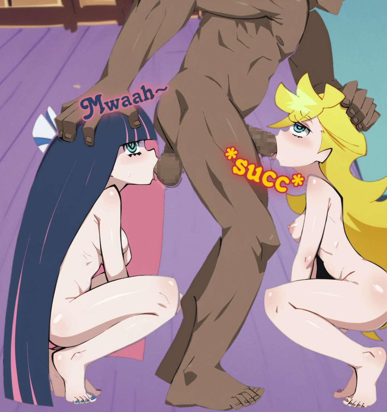 [AI generated] Panty & Stocking have sex with some guy (Black skin variant)