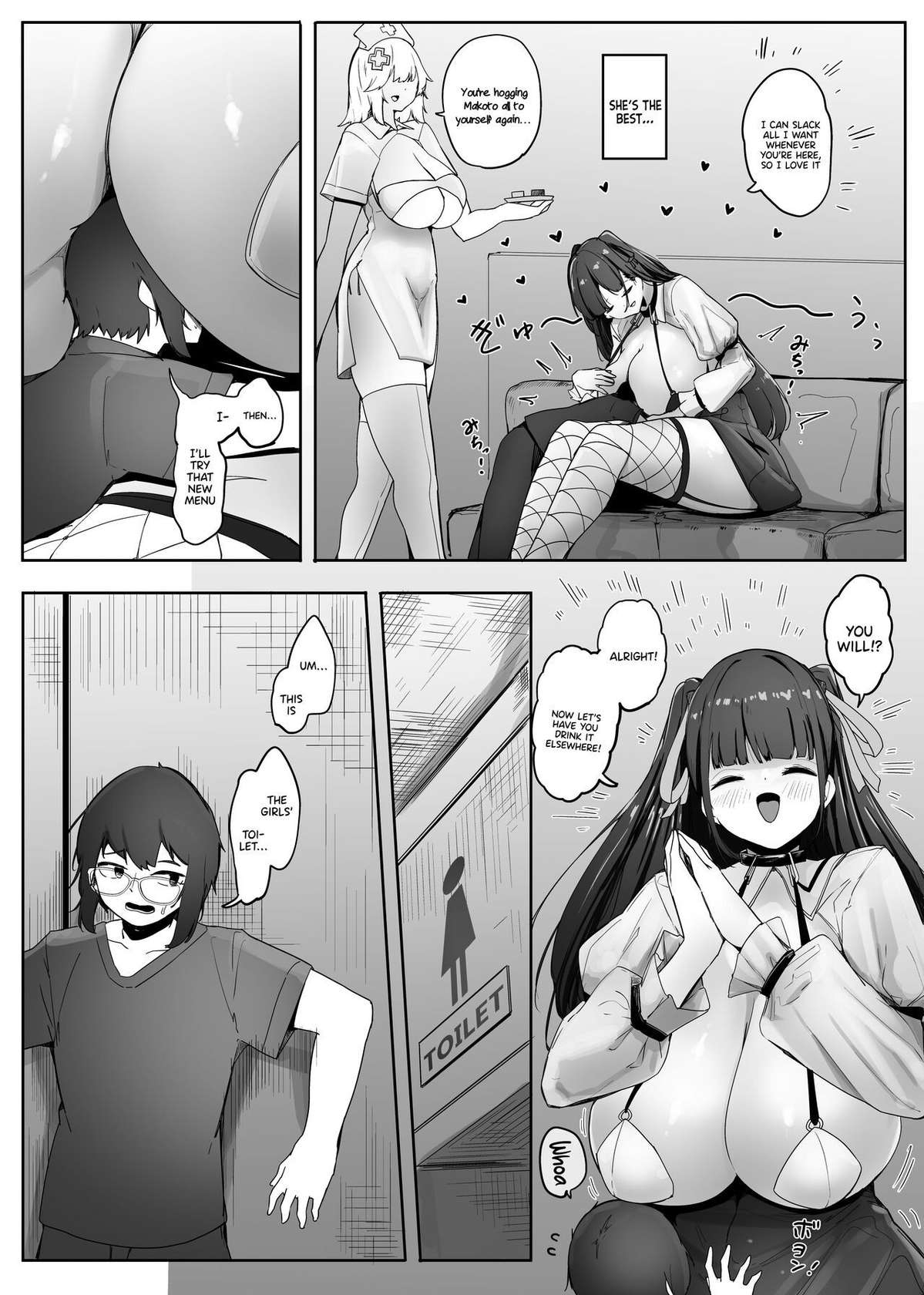 [Marushamo] Omise no Ko ga Minna Ookikute Ai ga Omoi | The Girls At The Store Are Big And Clingy [English] {Doujins.com}