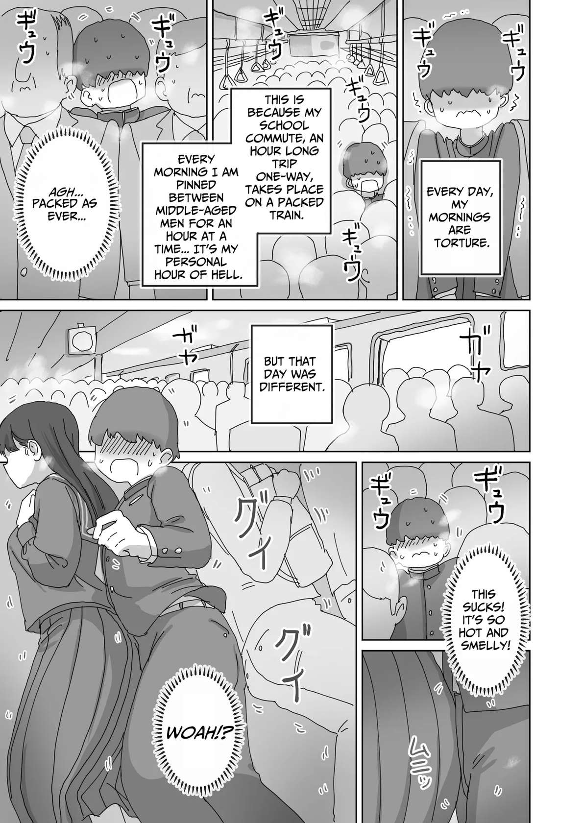 [Hiyashimakura] Densha Tsuugaku-chuu Kossori Nakadashi Sasetekureru Classmate no Kuroi-san | Quietly Cumming in My Classmate on a Packed Train [English] [meatmanTL]