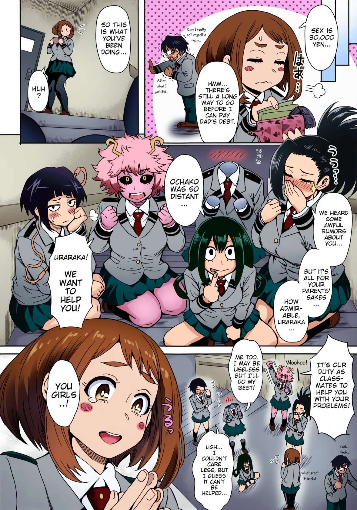 (C90) [Eight Beat (Itou Eight)] Uraraka Ura Fuuzoku | Uraraka's Behind-the-Scenes Prostitution (Boku no Hero Academia) [English] [Glittering Translations] [Colorized]